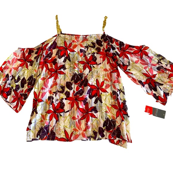 Women’s cold shoulder 3/4 sleeve floral print top by bold Elements NWT size L - Picture 5 of 10